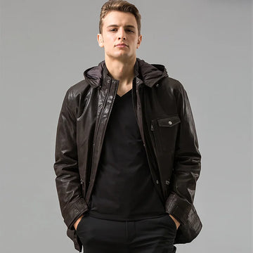 FLAVOR Men's Hooded Leather Jacket – Urban Explorer