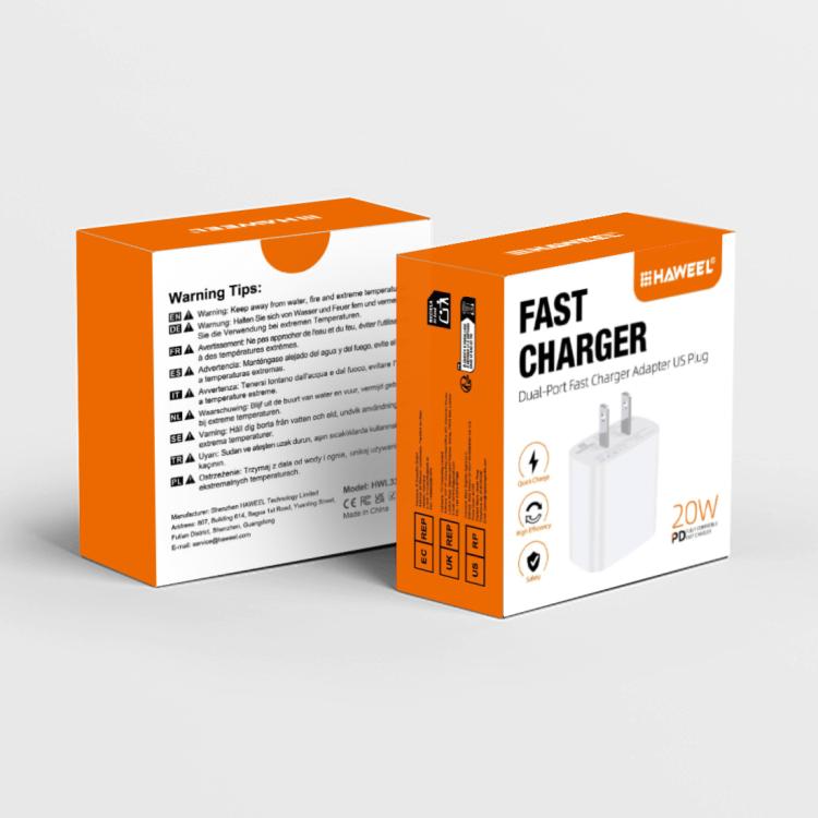 HAWEEL 20W Dual-Port Fast Charger Adapter, US Plug
