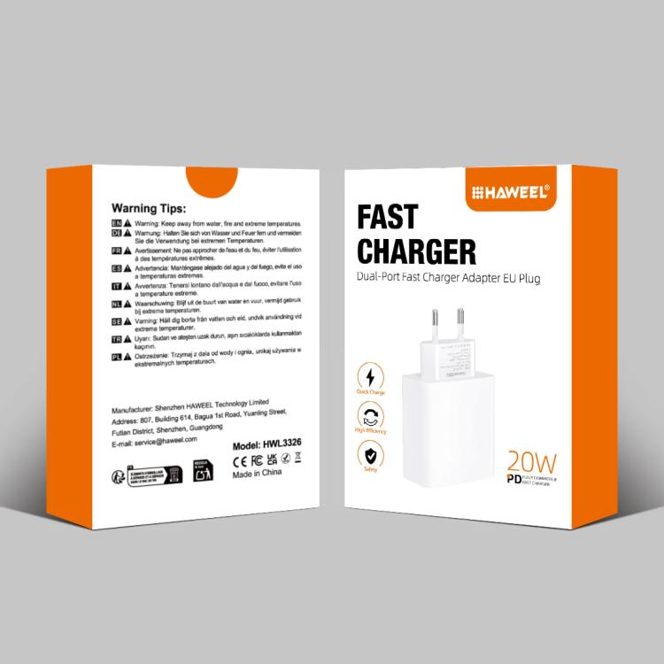 HAWEEL 20W Dual-Port Fast Charger Adapter, EU Plug