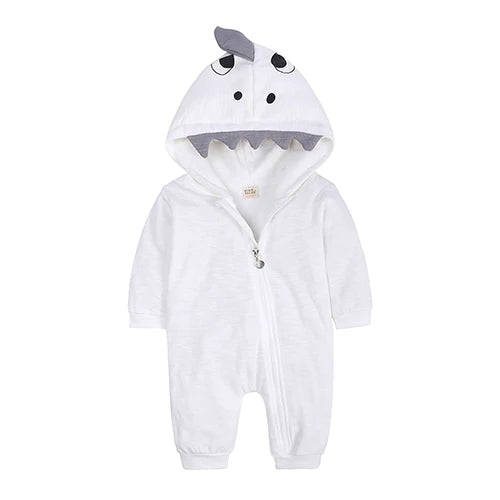 Kids Tales Tiny Trail Cotton-Blend Hooded Zip Baby Romper