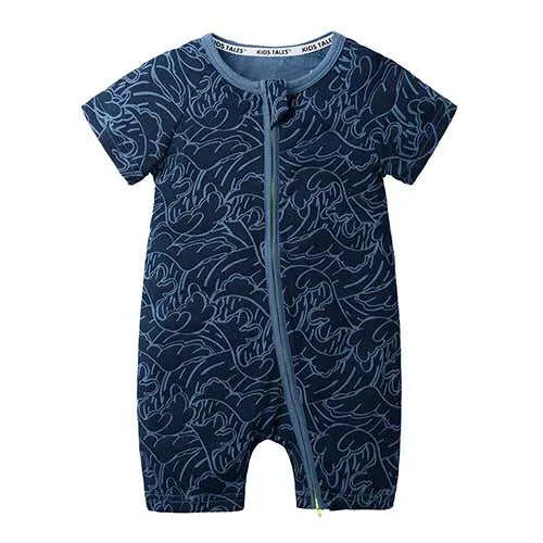 Kids Tales Playful Prints Cotton-Blend Short-Sleeve Baby Romper