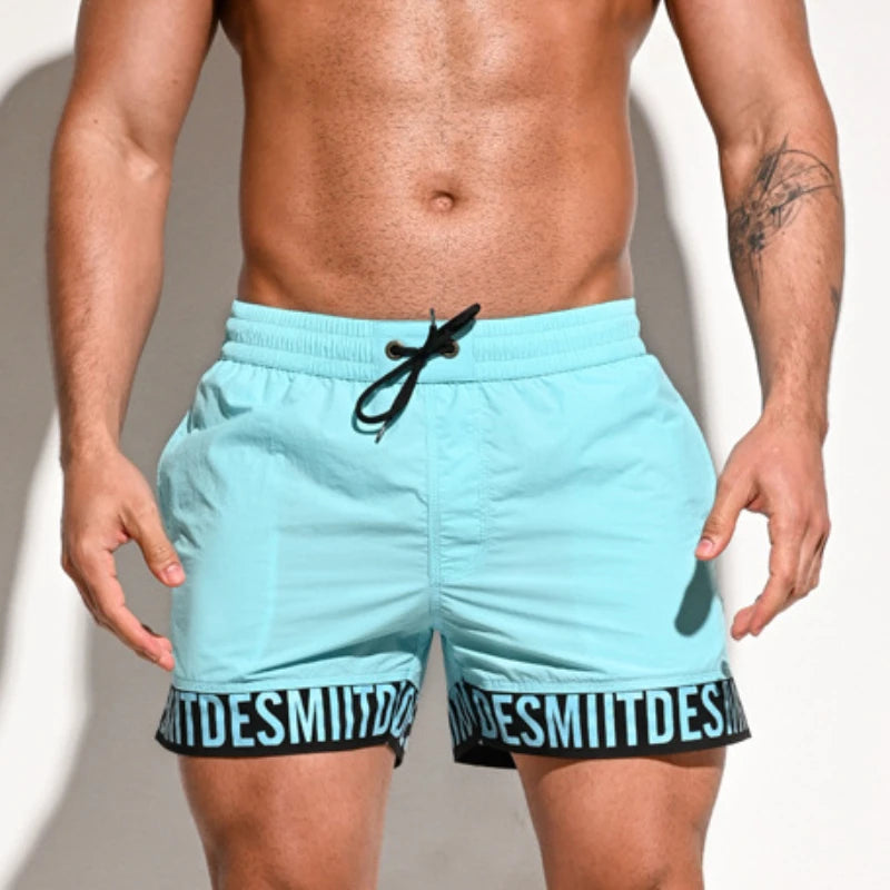 DESMIIT S8A Letter-Print Swim Shorts with Mesh Liner