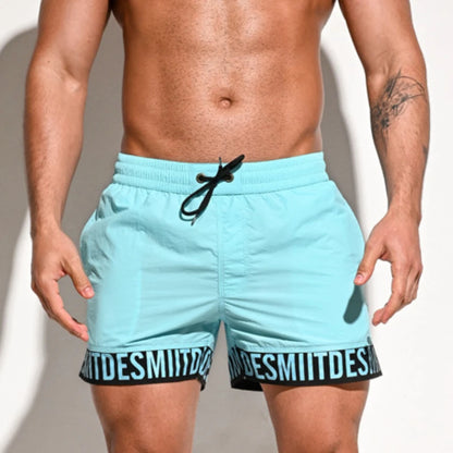 DESMIIT S8A Letter-Print Swim Shorts with Mesh Liner