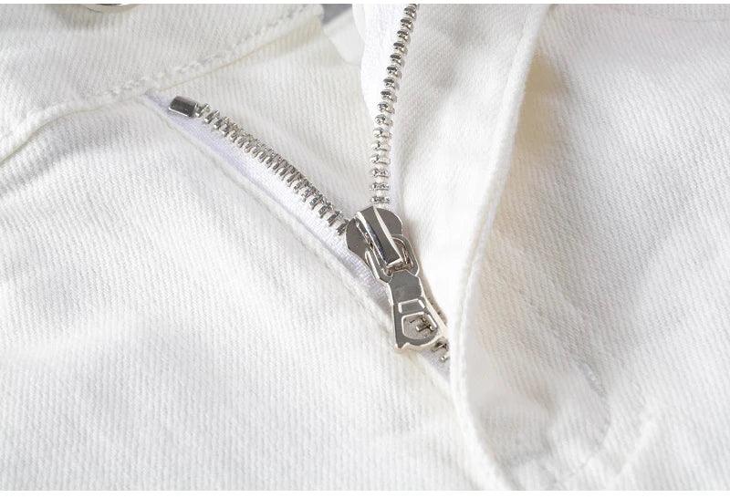 Sokotoo Men's White Crystal Holes Ripped Jeans - ShopHub