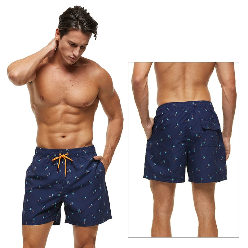 Men's Datifer brand beach shorts with quick-dry fabric, featuring vibrant surf swimwear design for summer swimming and athletic activities.