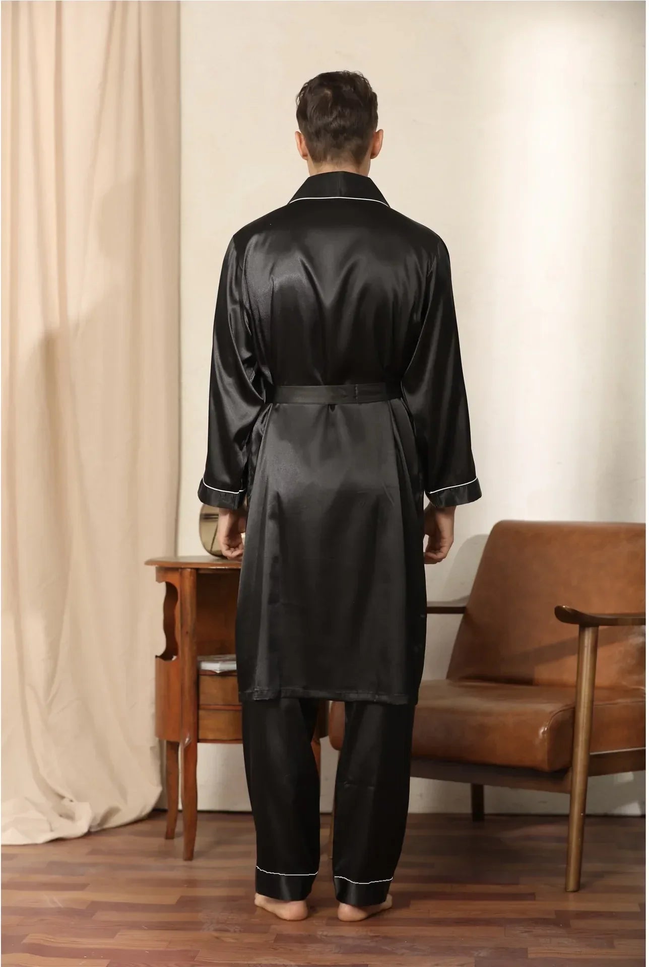Men’s Satin Kimono Robe Gown With Pants Or Shorts - ShopHub