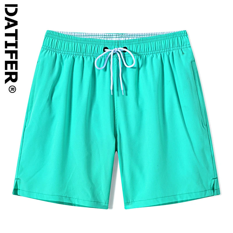 Men's summer swimming shorts by ShopHub NZ, polyester with spandex, quick-dry breathable mesh lining, solid color, with pocket.