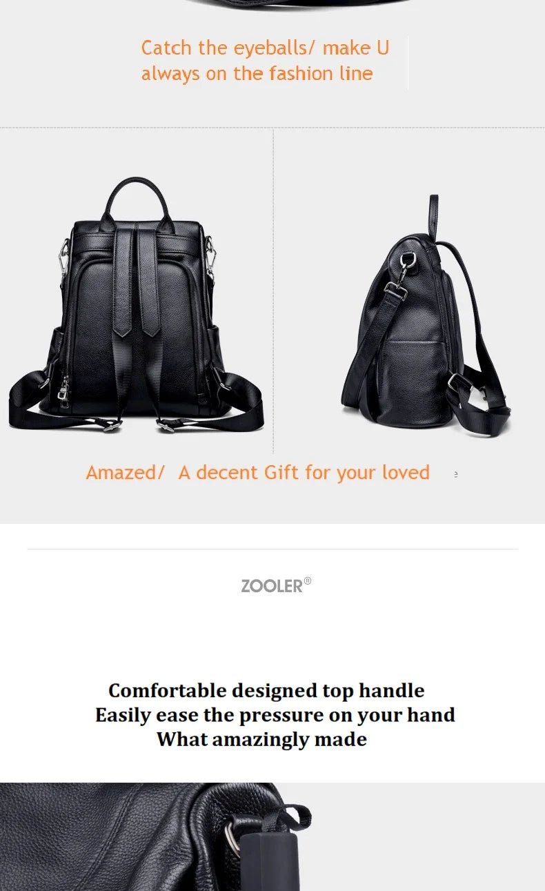 ZOOLER Hot Seller Women Cow Backpack 100% Genuine Leather Backpack Causal School Bags Travel Cowskin Female Backpacks#Z186