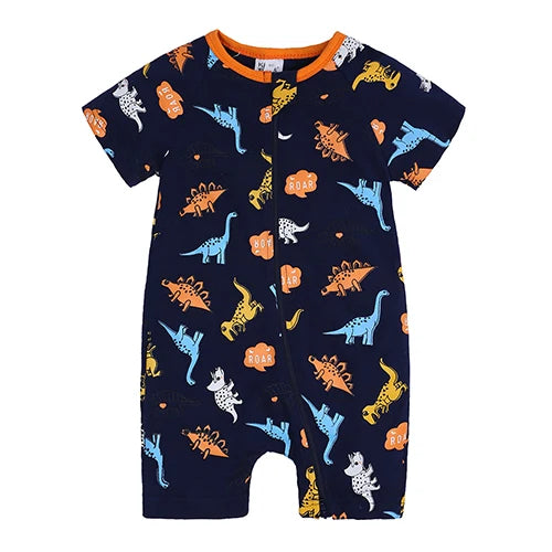 Kids Tales Playful Prints Cotton-Blend Short-Sleeve Baby Romper