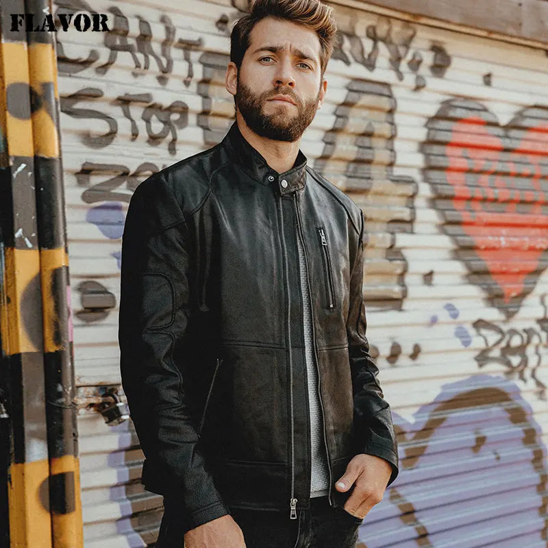 FLAVOR Men's Stand-Collar Leather Jacket – Urban Reserve