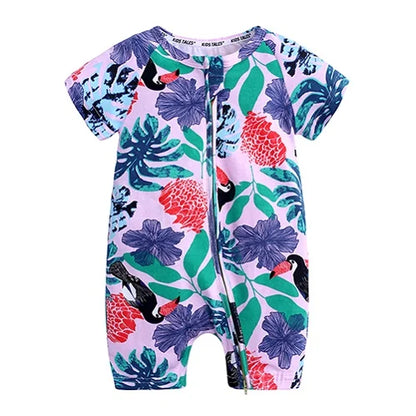 Kids Tales Playful Prints Cotton-Blend Short-Sleeve Baby Romper