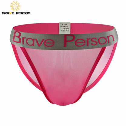 BRAVE PERSON Sexy Transparent Men's Briefs - Breathable Mesh Low-Waist Underwear for Ultimate Comfort