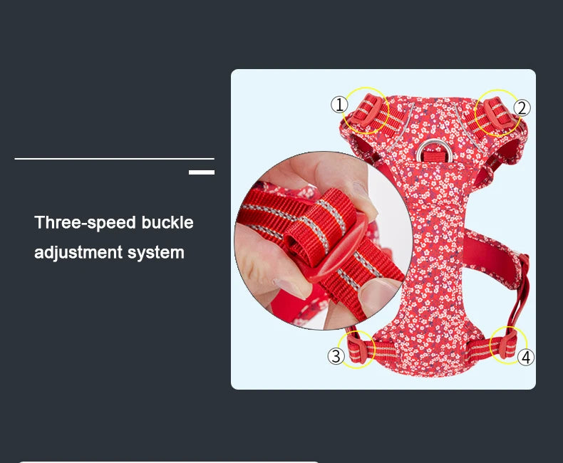 Truelove Pet Harness Floral No Pull Cotton Fabric Breathable and Reflective Soft Cats Dogs Small Medium Walking Running TLH5655