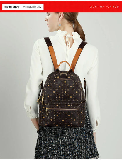 FOXER Women Backpack Signature PVC Printing Fashion Backpack Lady Travel Rucksack Female Retro Monogram Business Laptop Backpack