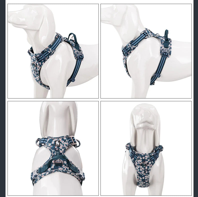 Truelove Pet Harness Floral No Pull Cotton Fabric Breathable and Reflective Soft Cats Dogs Small Medium Walking Running TLH5655