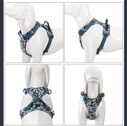 Truelove Pet Harness Floral No Pull Cotton Fabric Breathable and Reflective Soft Cats Dogs Small Medium Walking Running TLH5655
