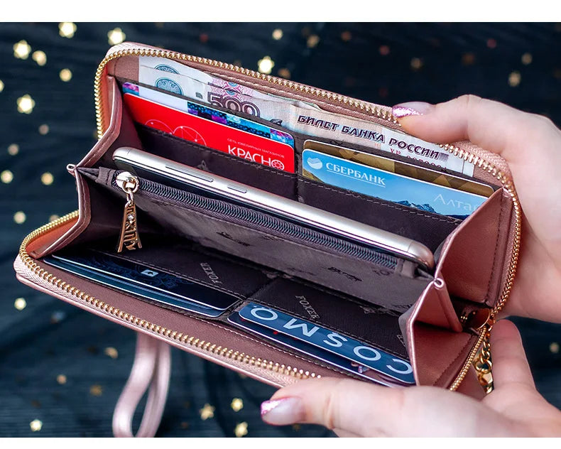 FOXER Women's Glitter Split Leather Long Wallet