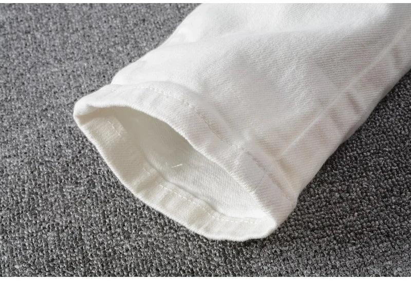 Sokotoo Men's White Crystal Holes Ripped Jeans - ShopHub