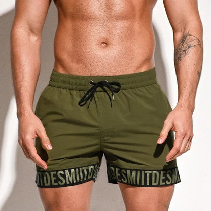 DESMIIT S8A Letter-Print Swim Shorts with Mesh Liner