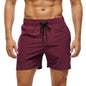 Men's Datifer Summer 2026 gym shorts with solid color design, mesh liner, zipper pockets, quick-dry fabric, ideal for beach and swim.