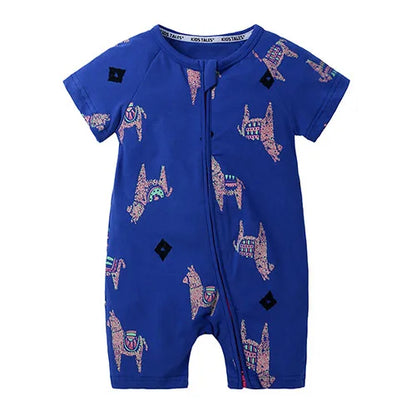 Kids Tales Playful Prints Cotton-Blend Short-Sleeve Baby Romper