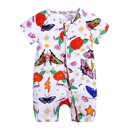 Kids Tales Playful Prints Cotton-Blend Short-Sleeve Baby Romper