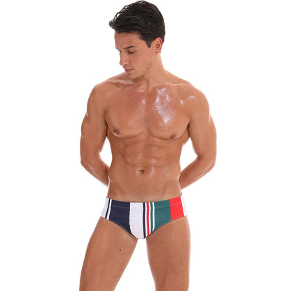 Men's navy blue swim briefs by ShopHub NZ, featuring a snug fit and quick-drying fabric for comfortable swimming.