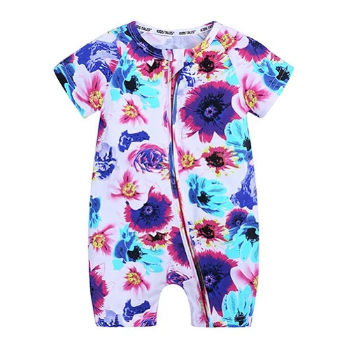 Kids Tales Playful Prints Cotton-Blend Short-Sleeve Baby Romper