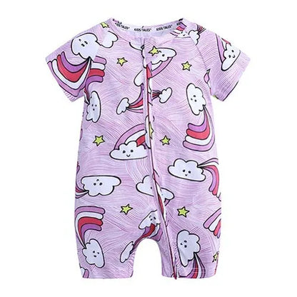 Kids Tales Playful Prints Cotton-Blend Short-Sleeve Baby Romper