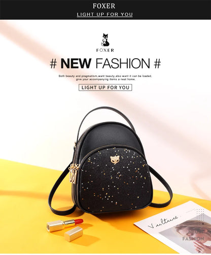 FOXER Glett Design Mini Female Backpack Split Leather Multilayer Space Women Shoulder Bag Fashion Handbag Best Festival Gift