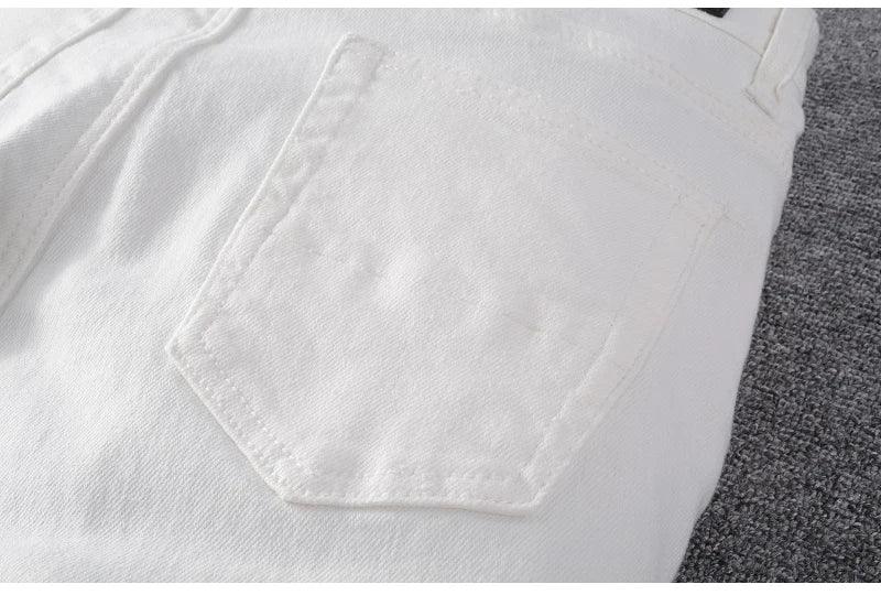 Sokotoo Men's White Crystal Holes Ripped Jeans - ShopHub