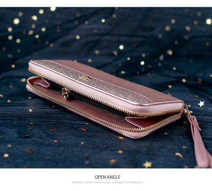FOXER Women's Glitter Split Leather Long Wallet