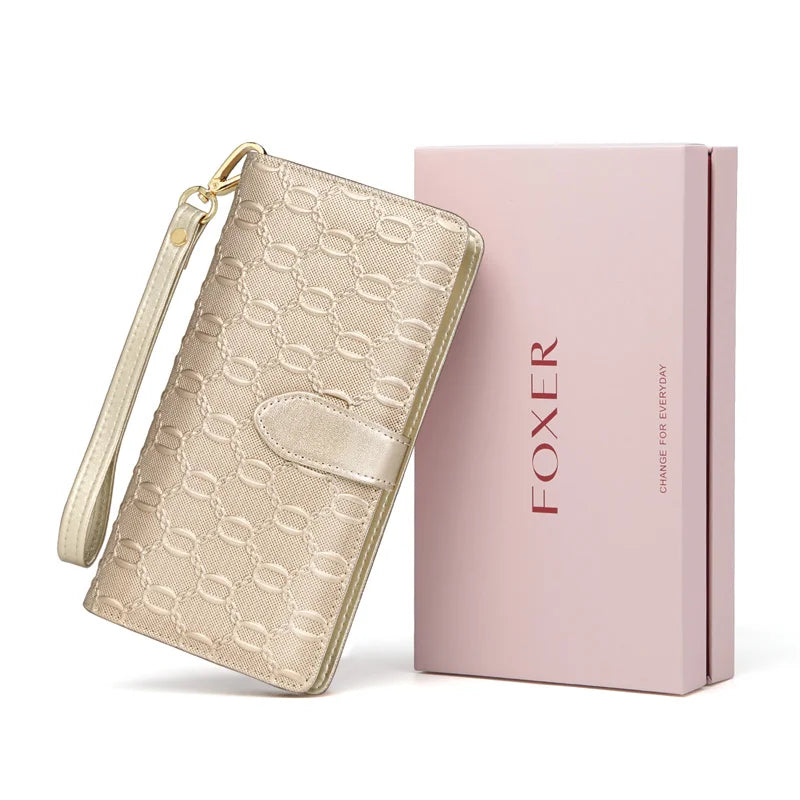 FOXER Split Leather Women's Long Wallet in Gold