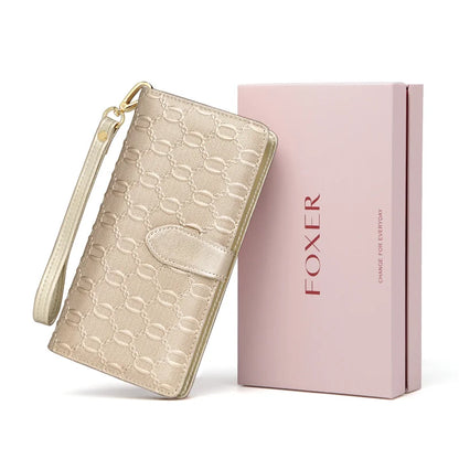 FOXER Split Leather Women's Long Wallet in Gold