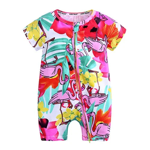 Kids Tales Playful Prints Cotton-Blend Short-Sleeve Baby Romper