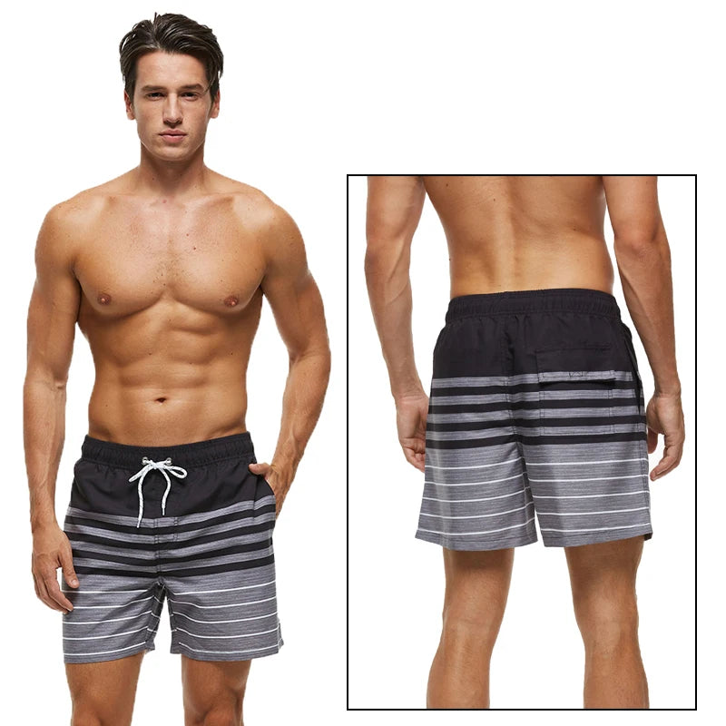 Men's polyester boardshorts by ShopHub NZ with quick-dry fabric, colorful print, mesh liner, ideal for beach, surfing, and gym wear