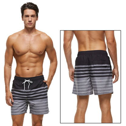 Men's polyester boardshorts by ShopHub NZ with quick-dry fabric, colorful print, mesh liner, ideal for beach, surfing, and gym wear