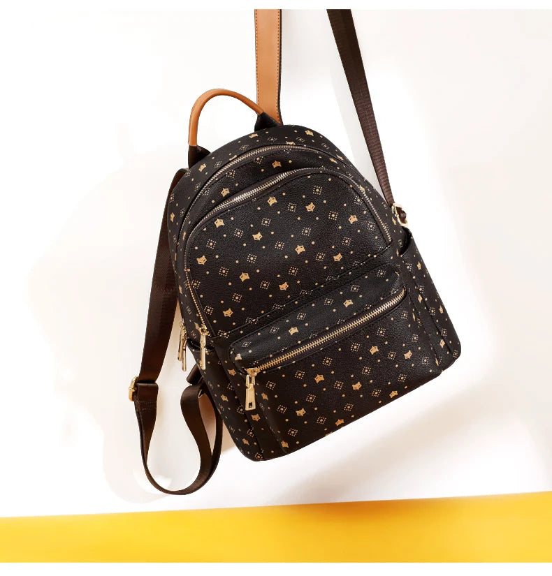 FOXER Women Backpack Signature PVC Printing Fashion Backpack Lady Travel Rucksack Female Retro Monogram Business Laptop Backpack