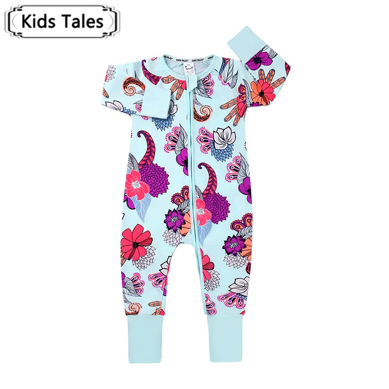 Kids Tales Little Bloom Cotton-Blend Double-Zip Romper