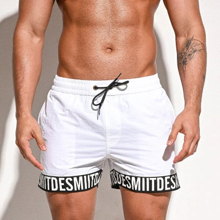 DESMIIT S8A Letter-Print Swim Shorts with Mesh Liner