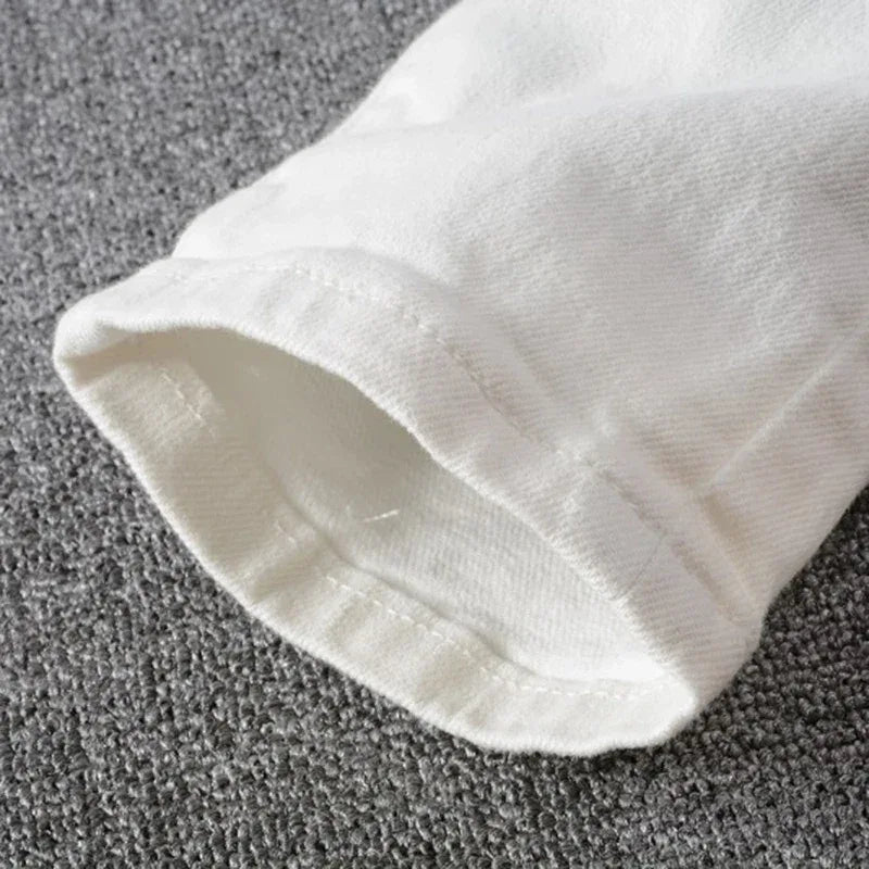 Sokotoo Men's White Crystal Holes Ripped Jeans - ShopHub