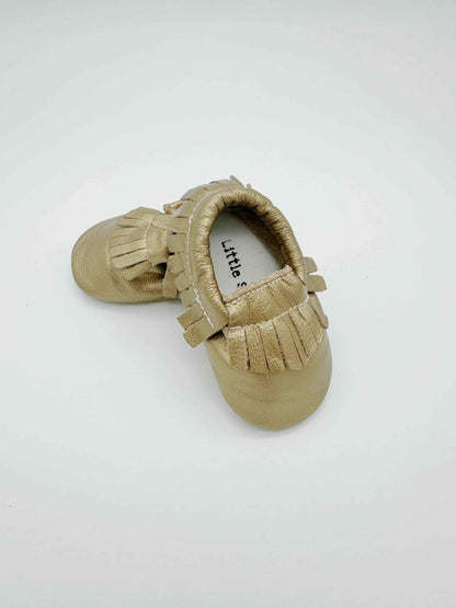 Fringe Gold Baby Leather Flat Shoes