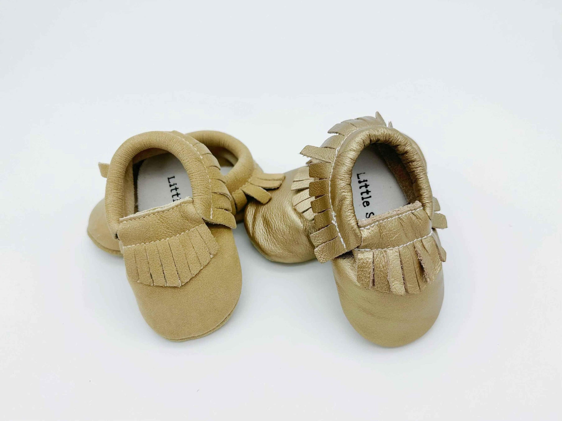 Fringe Beige Baby Leather Flat Shoes