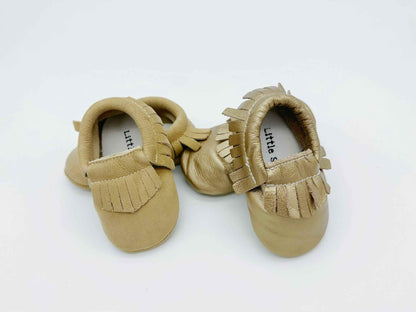 Fringe Beige Baby Leather Flat Shoes