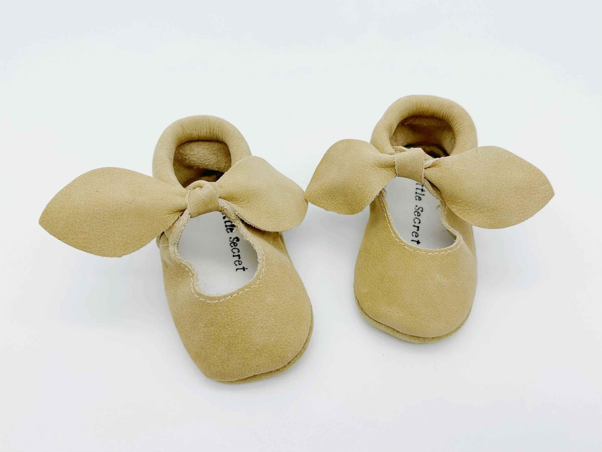 Bow Beige Baby Leather Flat Shoes