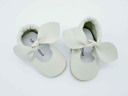 Bow White Baby Leather Flat Shoes