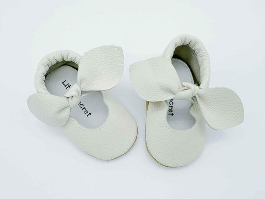 Bow White Baby Leather Flat Shoes