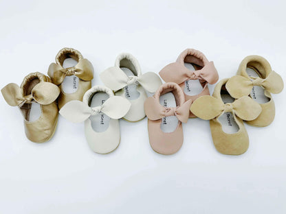 Bow White Baby Leather Flat Shoes