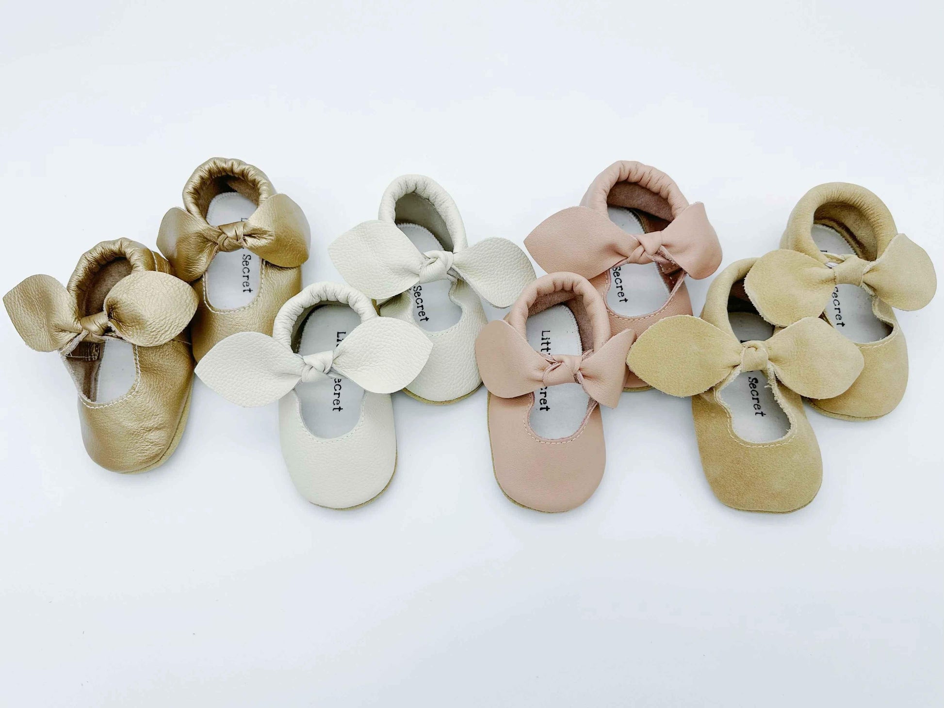 Bow Gold Baby Leather Flat Shoes