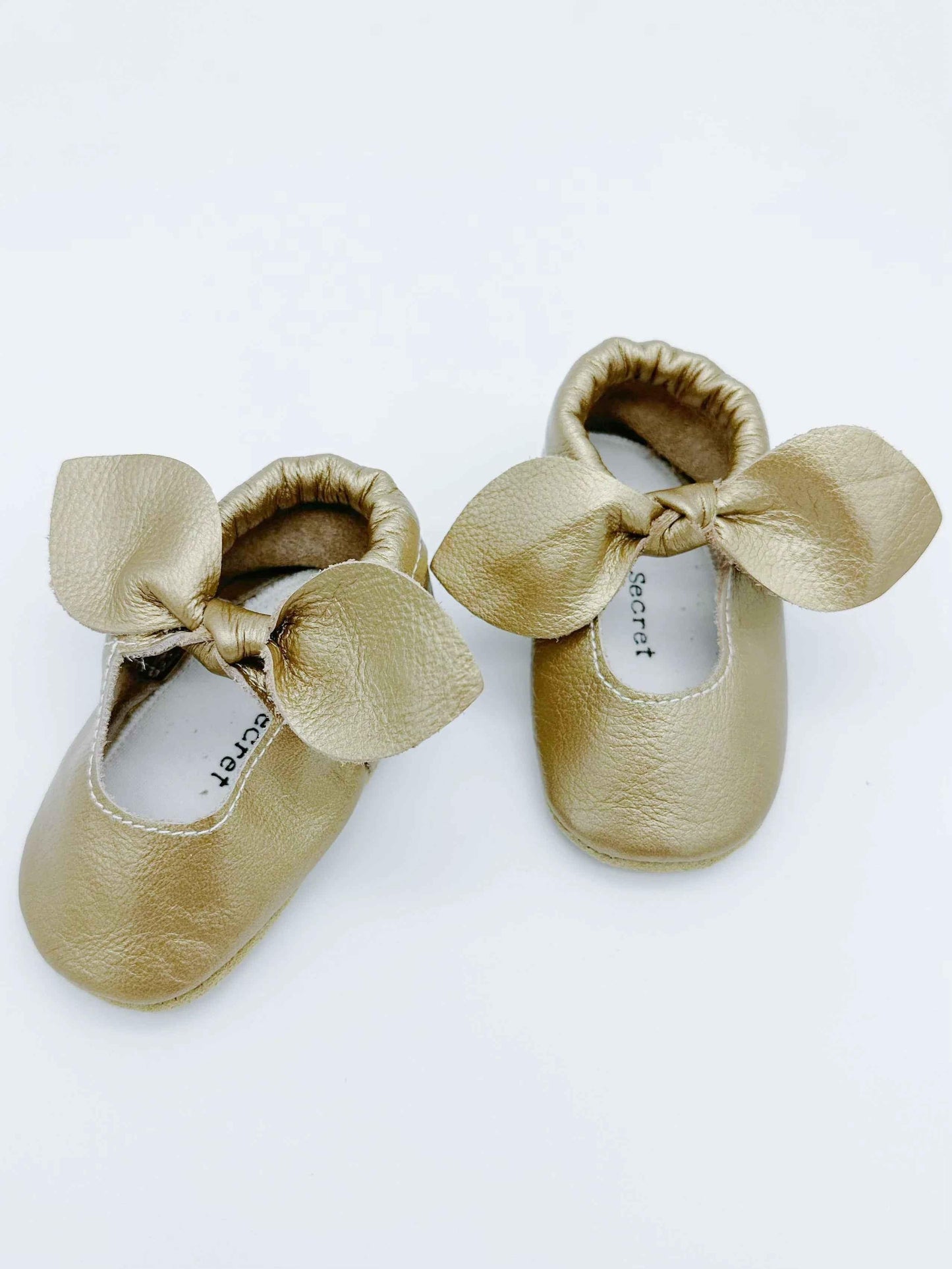 Bow Gold Baby Leather Flat Shoes